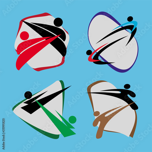 Karate high kick emblem. Martial art colored simbol design. Vector, EPS.