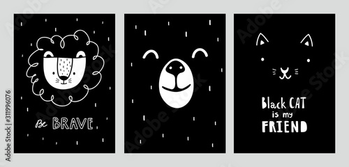 Black and white nursery room designed posters.