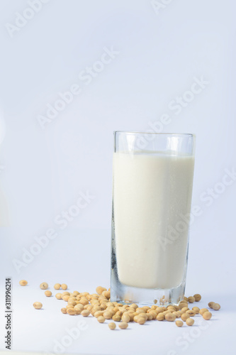 Soy and soy milk on a white background
