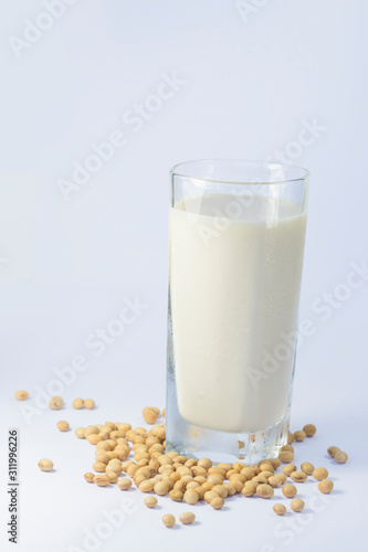 Soy and soy milk on a white background