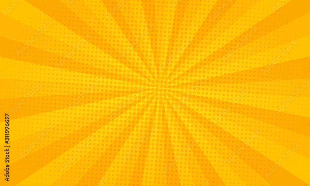 Fototapeta Jasny żółty kolor tryśnięcie tło komiks stylu pop-art. Błyskawiczne kropki rastra.