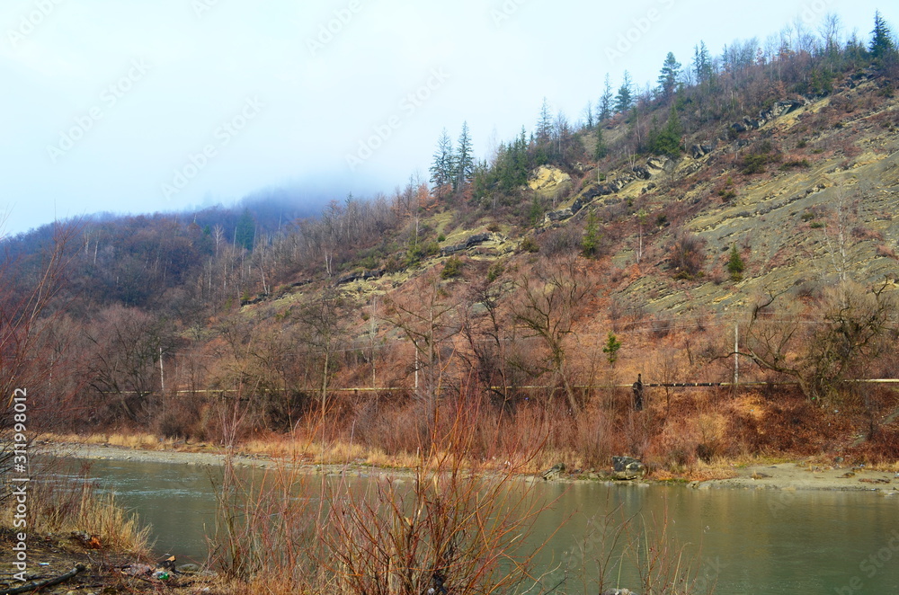 Mountain river water landscape. Wild river in mountains