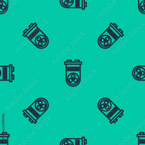 Blue line Video graphic card icon isolated seamless pattern on green background. Vector Illustration