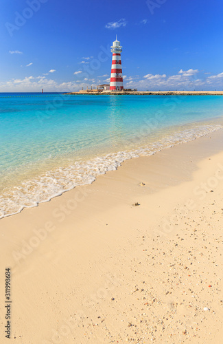 Lighthouse on the Bahamas Island Ocean Cay Marine Reserve	