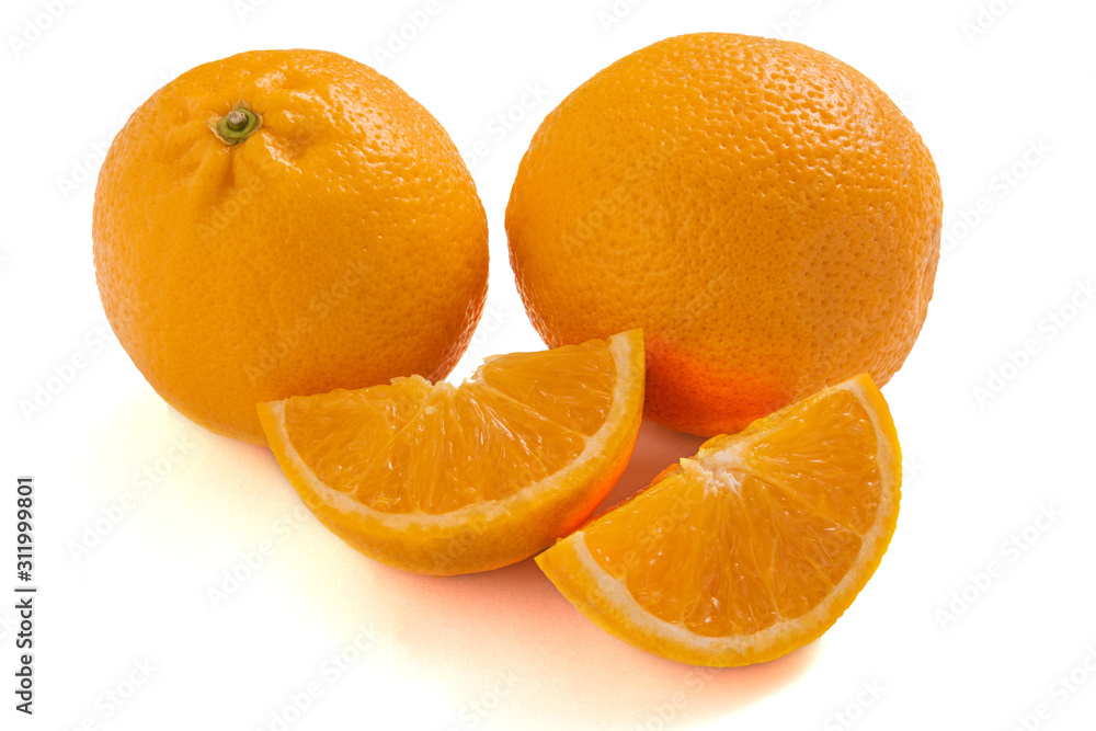 Oranges isolated on a white background. Fresh citrus fruits.