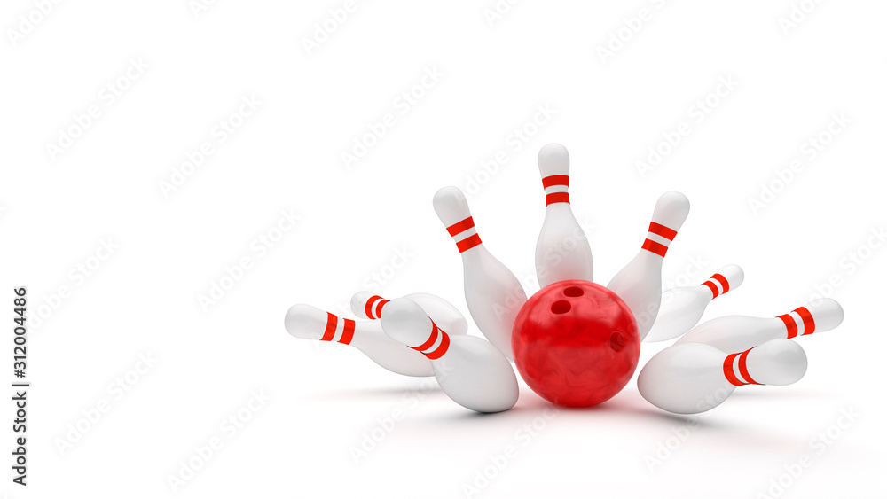 3D Bowling ball and pins, strike bowling isolated on white background.  Illustration Stock | Adobe Stock