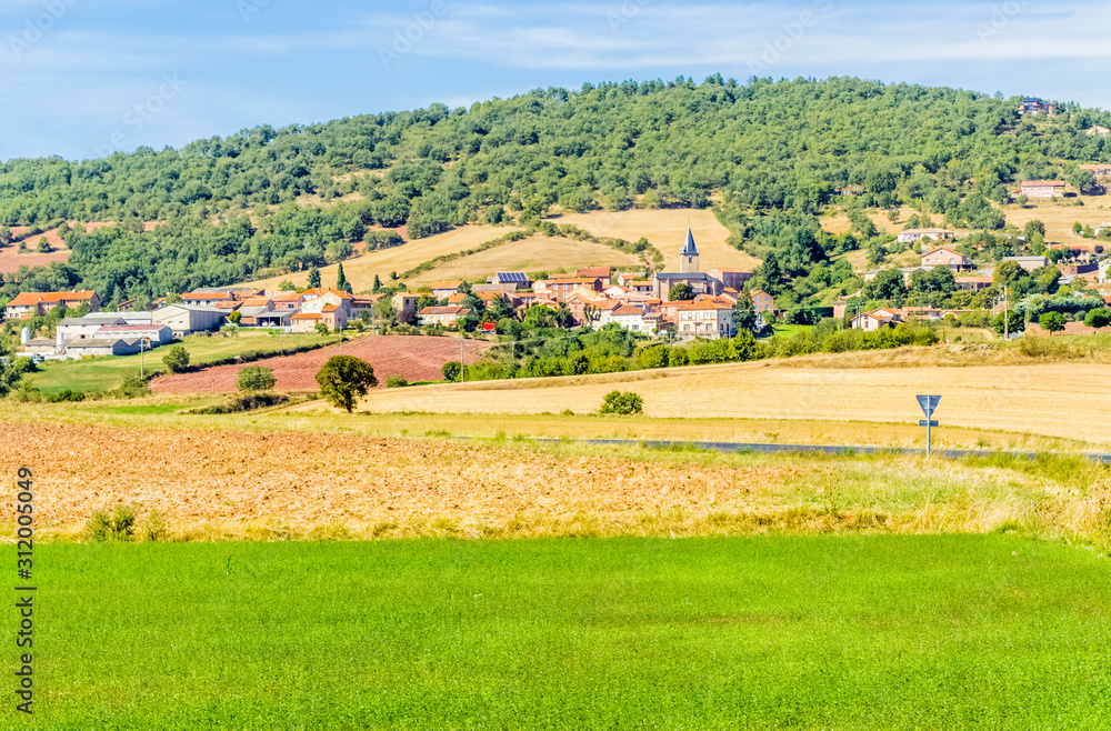 rural landscape, village of Rebourguil, Aveyron, France 