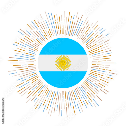 Argentina sign. Country flag with colorful rays. Radiant sunburst with Argentina flag. Vector illustration.