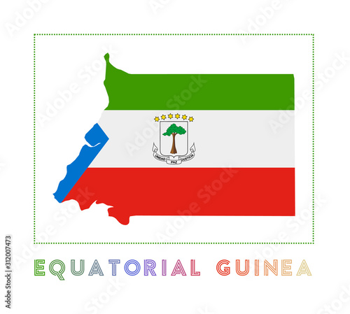 Equatorial Guinea Logo. Map of Equatorial Guinea with country name and flag. Stylish vector illustration.