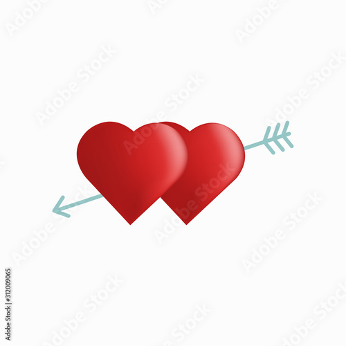 Beautiful red heart with an arrow. Greeting card for Valentine's Day.