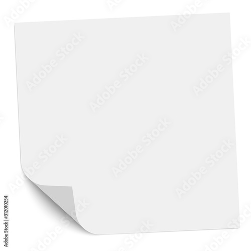 Note paper with a bent left bottom corner. Vector illustration.