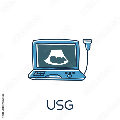 usg ultrasonography minimalist out line hand drawn medic flat icon illustration