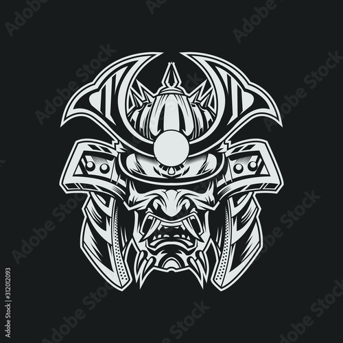 samurai monochrome color vector illustration isolated on dark background