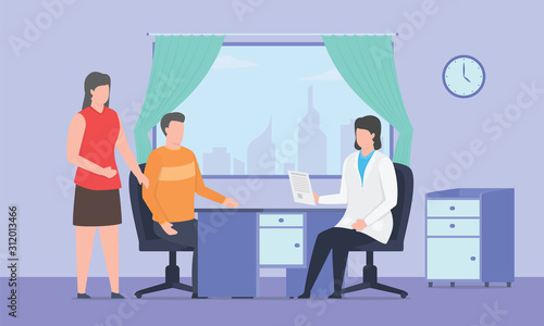 doctor consultation with analysis medical record on the hospital office room with modern flat style - vector