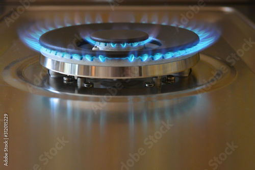 blue flames of gas stove