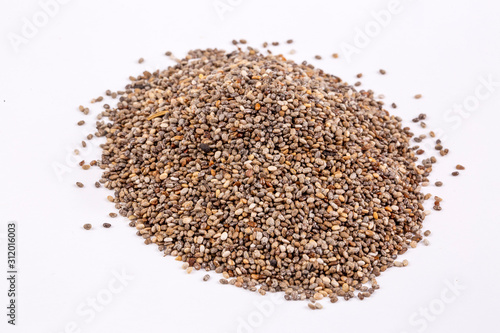 Top view of chia seeds. Can be used as background. The people of the ancient Aztec and Incan empires revered chia seeds as viral nourishment.