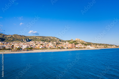 Roccella Jonica  vista aerea della citt   calabrese con il mare  la spiaggia e il castello.