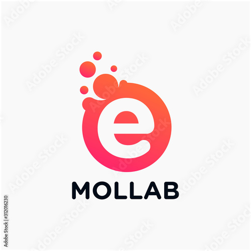 initial Letter E with molecule element. Lab, liquid, atom Design concept. Design Vector with Dots and Bubbles. perfect for technology, digital, software, network and science brand. - vector