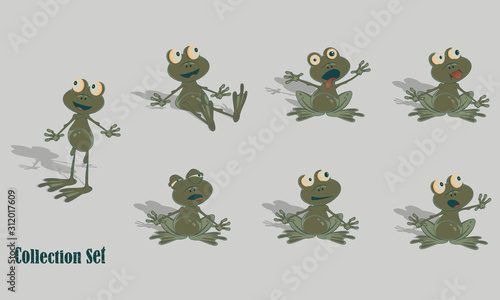 Little frog in various poses. Vector set for design purposes.