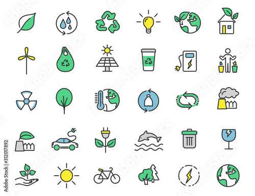 Set of linear ecology icons. Environment icons in simple design. Vector illustration