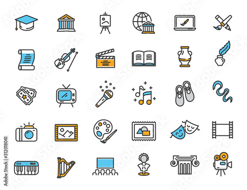 Set of linear culture icons. Art icons in simple design. Vector illustration