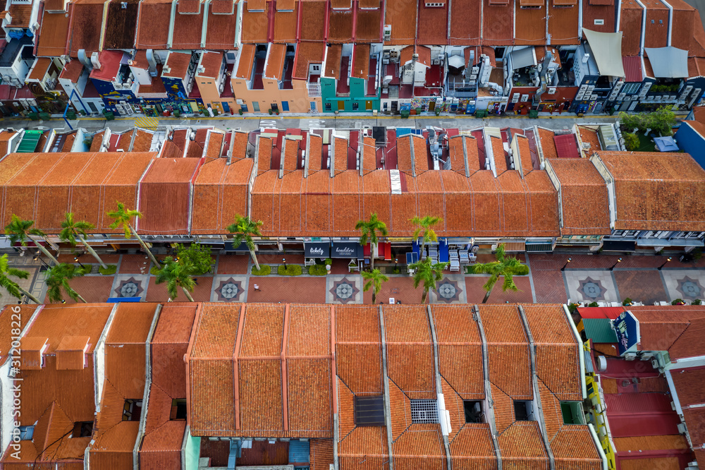 Naklejka premium Bugis, Singapore Dec 01/2019 early morning at Baghdad Street from above