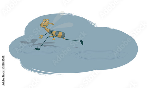 Running water steps. Vector illustration on a colored stylized background.
