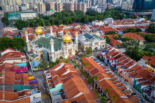 Bugis, Singapore Dec 01/2019 Aerial view of singapore with Masjid Sultan