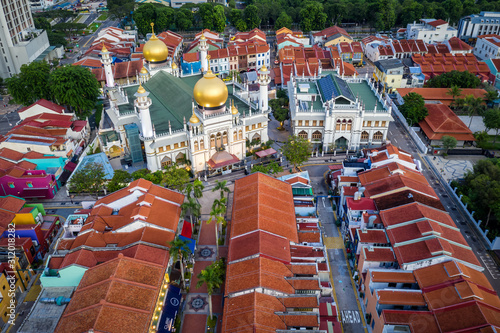 Photography Bugis, Singapore Dec 01/2019 Aerial view of singapore with Masjid Sultan