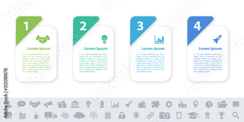 Infographic design business concept vector illustration with 4 steps or options or processes represent work flow or diagram or web button banner