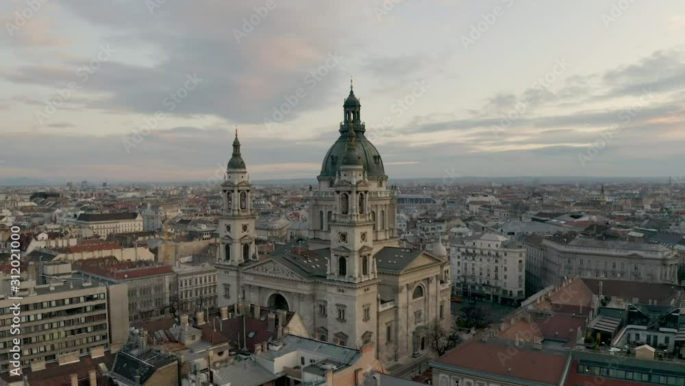 Europe, Hungary, Budapest, St Stephen basilica. Aerial video Europe, Hungary, Budapest, St Stephen basilica. Aerial video