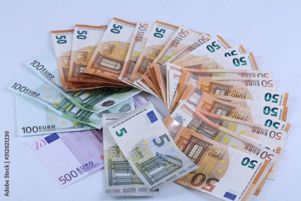 Money background of Euros. Giving money. Robery.