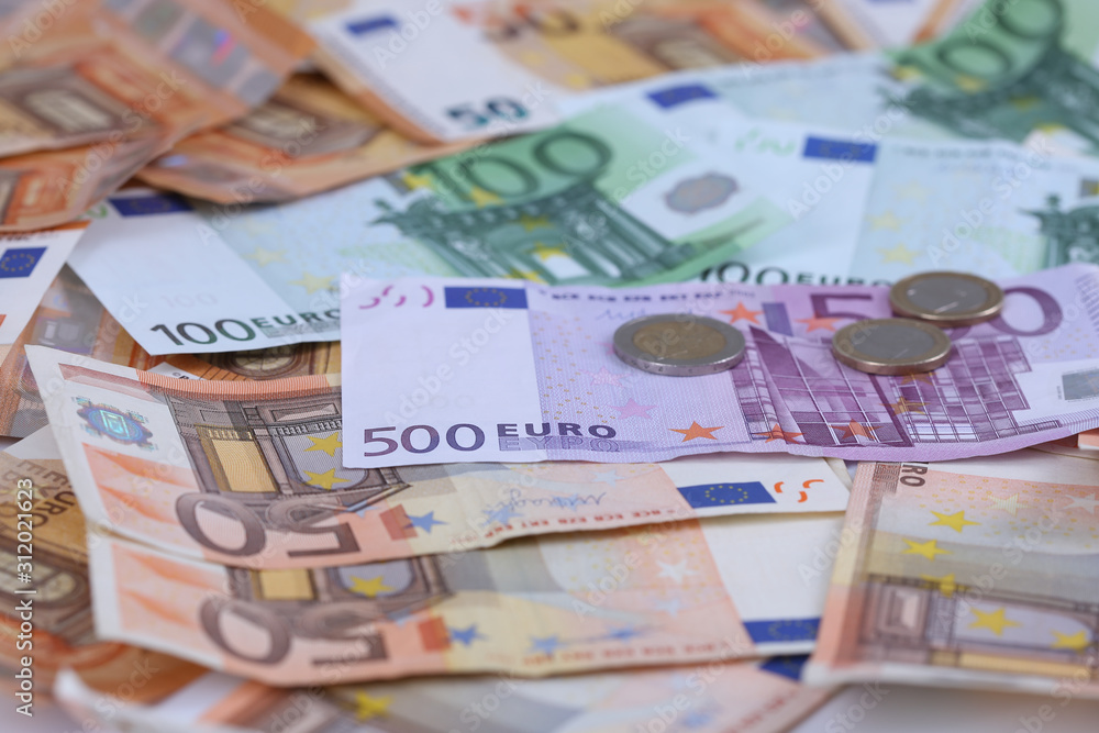 Money background of Euros. Giving money. Robery.