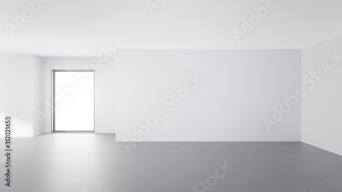 Room with concrete floor and empty wall background in modern house. Luxury white interior of new home. Blank indoor 3d rendering.