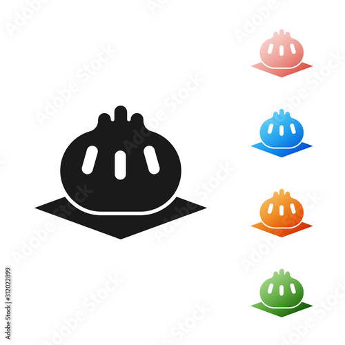 Black Khinkali on cutting board icon isolated on white background. Traditional georgian dumpling. Set icons colorful. Vector Illustration