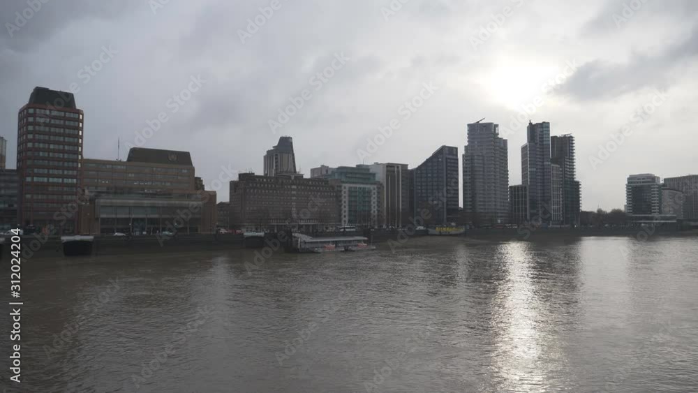 A view of office buildings across the river. A view of office buildings across the river.