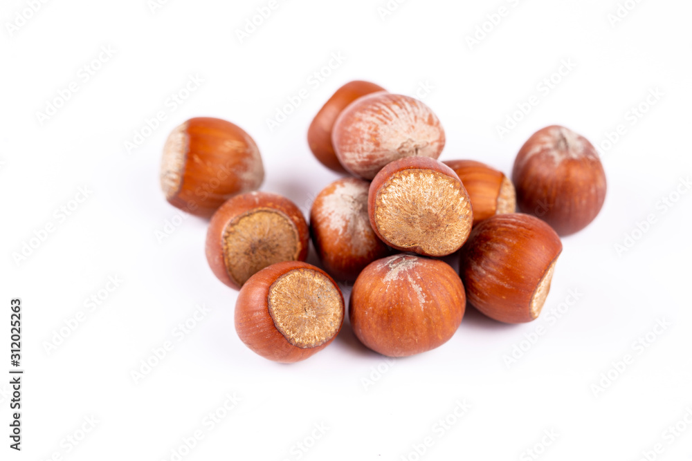 Hazelnut, Food Vega on a white background Hazelnut, Food Vega on a white background