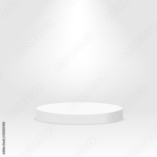White cylinder template. 3d base stand podium or studio pedestal round platform showroom illustration