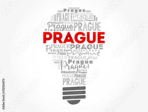 Prague light bulb word cloud, travel concept background