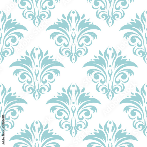 Floral seamless pattern. Blue and white background. Vector illustration