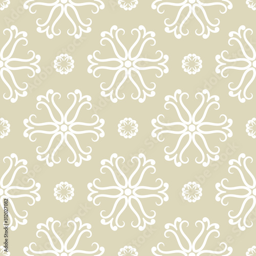 Pale olive green seamless background with white floral pattern