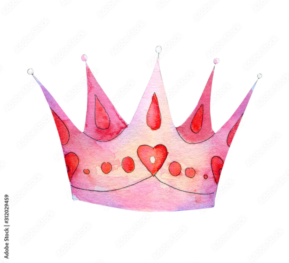 Pink hand drawn watercolor crown isolated on white Pink hand drawn watercolor crown isolated on white