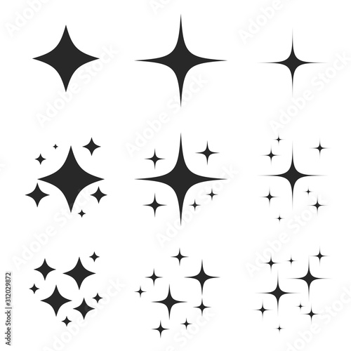 Sparkling black and white symbol vector A set of original sparkling starter icons  a shiny shine  light effect stars shiny flash decoration twinkle Glowing light effect  and bursts collection Vector