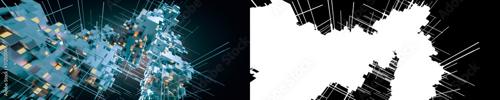 Abstract Concept of sci-fi construction of cubes. 3D illustration Abstract Concept of sci-fi construction of cubes. 3D illustration