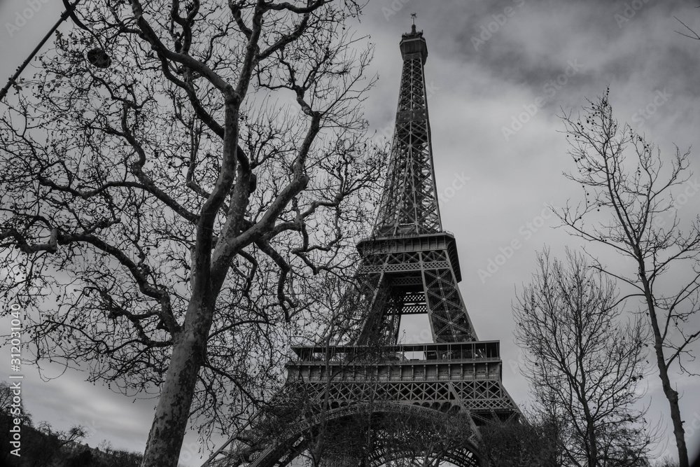 The Eiffel Tower on a mild Winter day in December