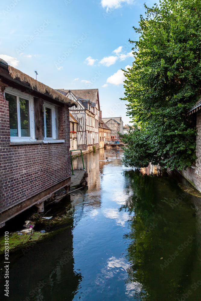 half-timbered houses in a small old town in the north of france