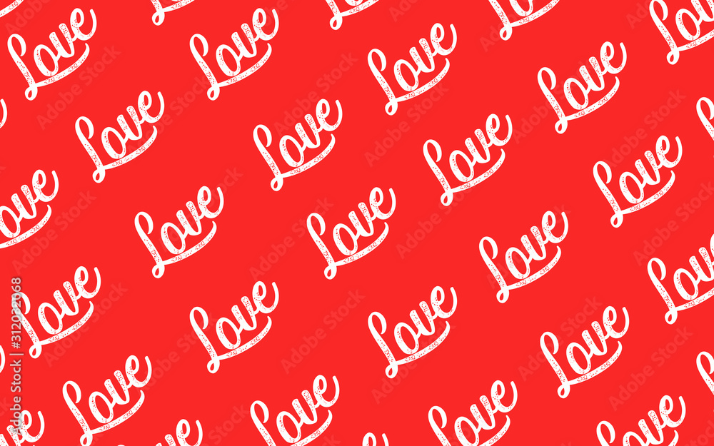 Word Love in white repeated several times on a red background as a motive for Valentines Day Word Love in white repeated several times on a red background as a motive for Valentines Day