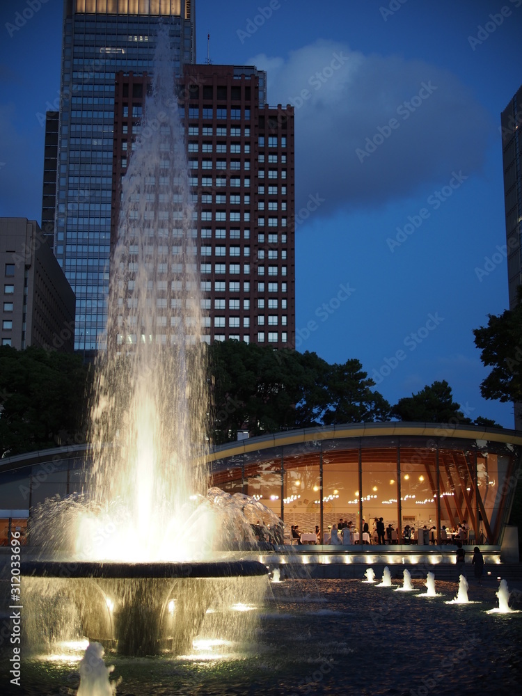 Fototapeta premium 東京都の夜景 和田倉噴水公園のライトアップ