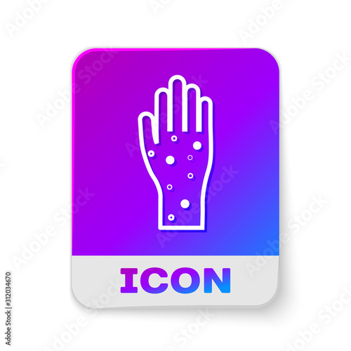 White line Hand with psoriasis or eczema icon isolated on white background. Concept of human skin response to allergen or chronic body problem. Rectangle color button. Vector Illustration