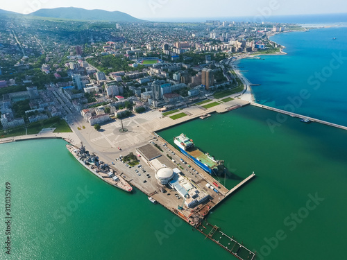 Top view of the marina and quay of Novorossiysk. Urban landscape © eleonimages